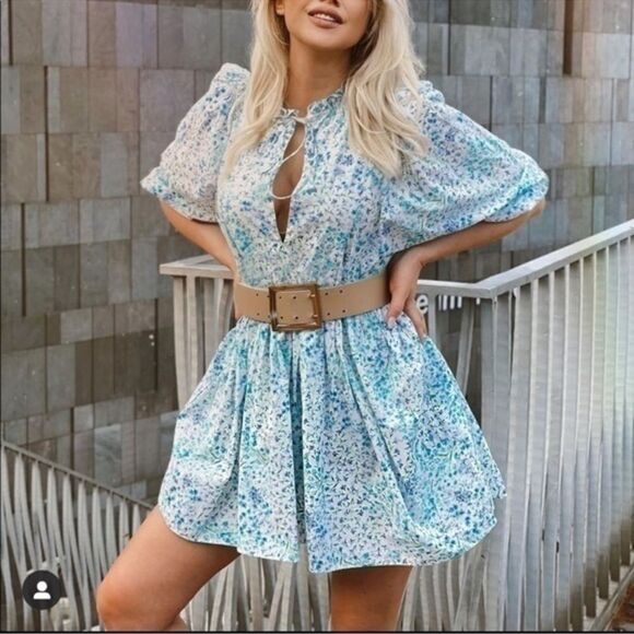 Zara Bloggers Favorite Blue Floral Poplin Dress Size Small - Picture 3 of 13